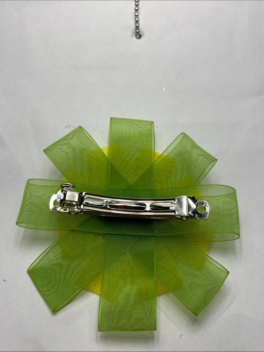 Green and Yellow Daisy Ribbon Hair Bow with White Center